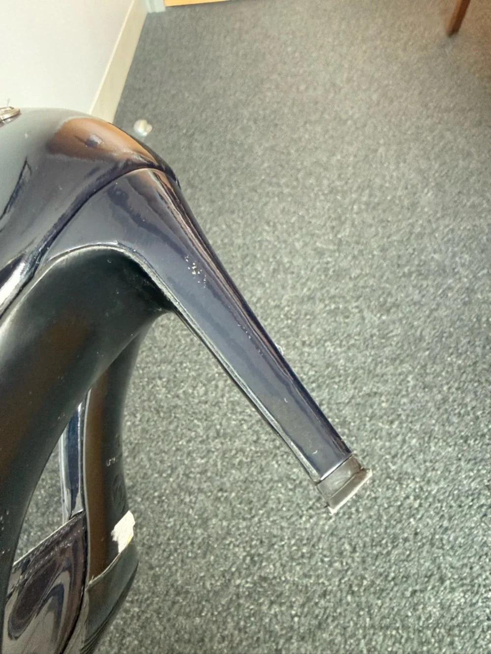 CHANEL Navy Patent Leather Strappy D'Orsay Heels